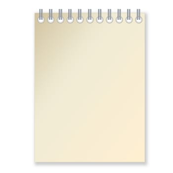 Notebook with blank page in white background