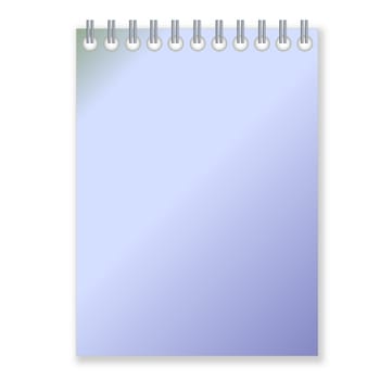 Blue notebook with blank page in white background