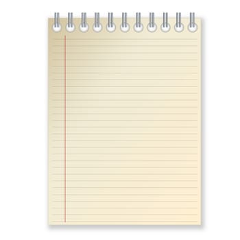 Notebook with blank page in white background