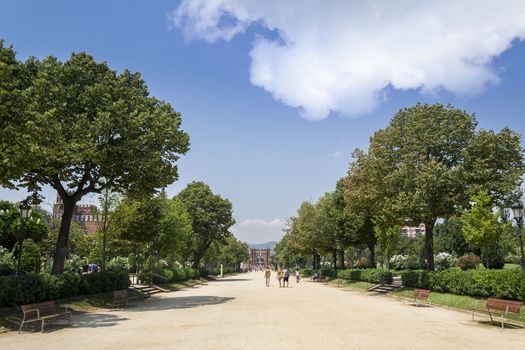 View of the main path of the Park de la Ciutadela in Barcelona Spain