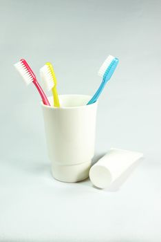 toothbrush set on whith scene,shallow focus