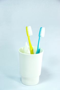 toothbrush set on whith scene,shallow focus