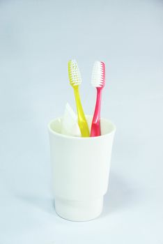 toothbrush set on whith scene,shallow focus