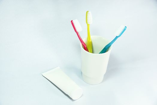 toothbrush set on whith scene,shallow focus