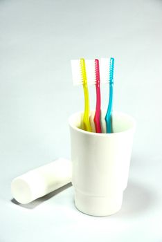 toothbrush set on whith scene,shallow focus