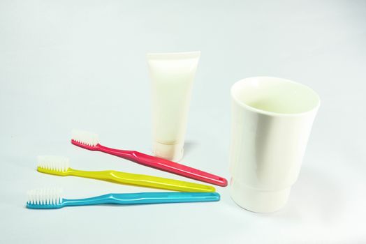 toothbrush set on whith scene,shallow focus