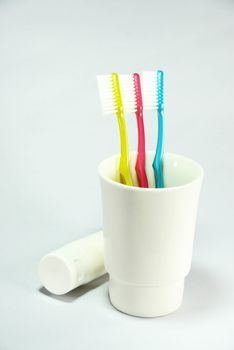 toothbrush set on whith scene,shallow focus