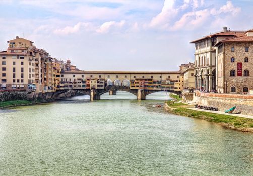 Picturesque Ponte Vecchio bridge in Florence old town in Tuscany, Italy.