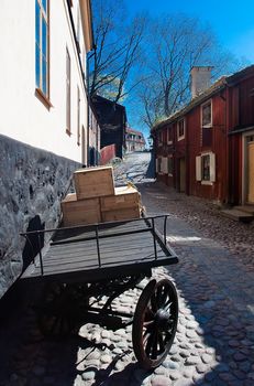 Cart with drawers is on the style of old street