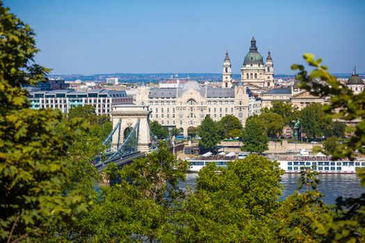 View of Szechenyi Chain Bridge on August 2, 2013 in Budapest.