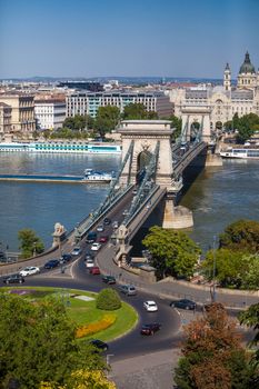 BUDAPEST, HUNGARY - AUGUST 2: View of Szechenyi Chain Bridge on August 2, 2013 in Budapest.