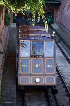 BUDAPEST, HUNGARY - AUGUST 2: Funicular tram train going to Buda Castle, Budapest, on AUGUST 2, 2013.