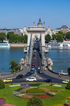 BUDAPEST, HUNGARY - AUGUST 2: View of Szechenyi Chain Bridge on August 2, 2013 in Budapest.