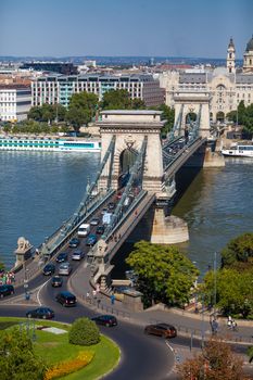 BUDAPEST, HUNGARY - AUGUST 2: View of Szechenyi Chain Bridge on August 2, 2013 in Budapest.
