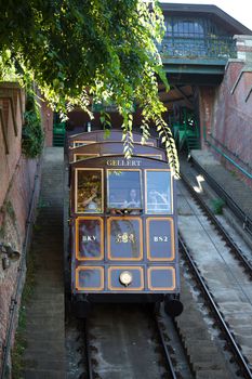 BUDAPEST, HUNGARY - AUGUST 2: Funicular tram train going to Buda Castle, Budapest, on AUGUST 2, 2013.