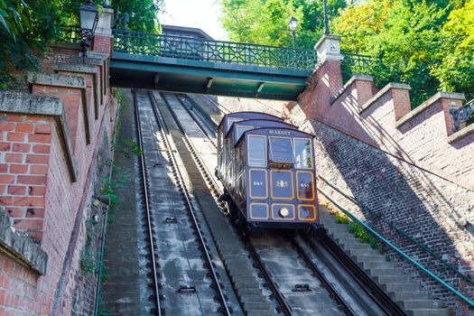 BUDAPEST, HUNGARY - AUGUST 2: Funicular tram train going to Buda Castle, Budapest, on AUGUST 2, 2013.