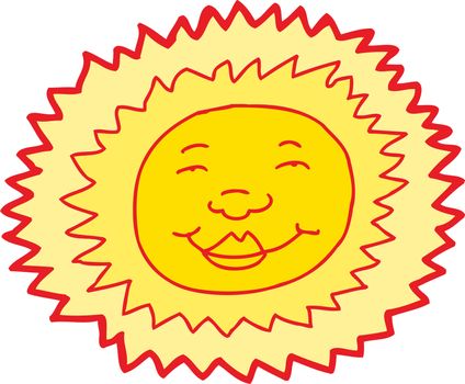 Single smiling face in sun over white background