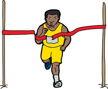 Long distance runner crossing the finish line ribbon