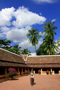 Tourist walking at Wat Si Saket, Vientiane, Laos, Southeast Asia