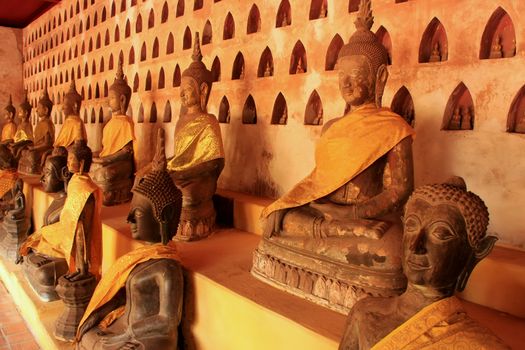 Buddha statues in Wat Si Saket, Vientiane, Laos, Southeast Asia