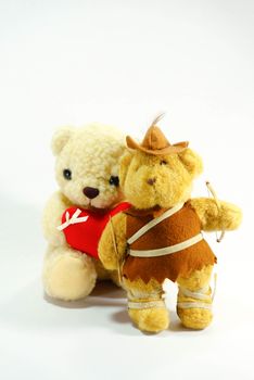 cute bear hold redheart  and arrow on white scene