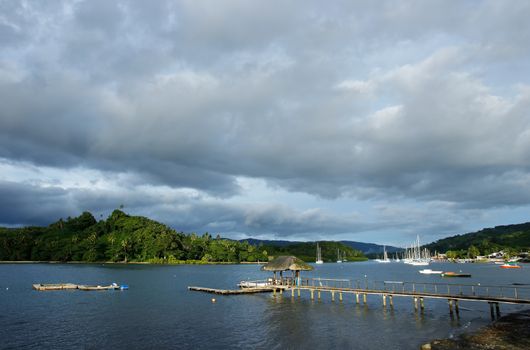 Wooden pier at Savusavu harbor, Vanua Levu island, Fiji, South Pacific