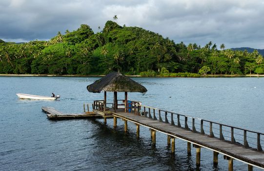 Wooden pier at Savusavu harbor, Vanua Levu island, Fiji, South Pacific