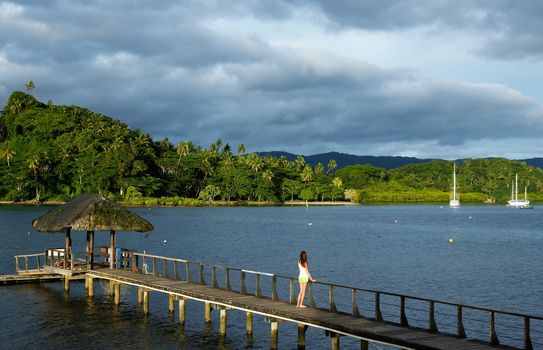 Wooden pier at Savusavu harbor, Vanua Levu island, Fiji, South Pacific