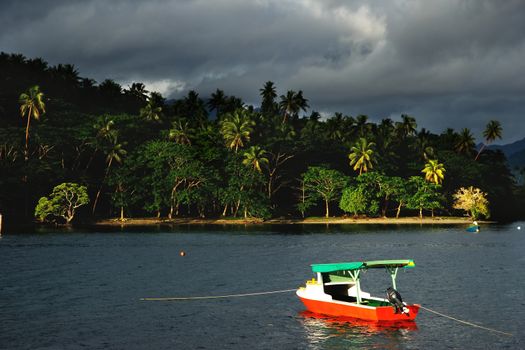 Colorful boat at Savusavu harbor, Vanua Levu island, Fiji, South Pacific