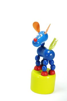 blue wooden donkey,toy on white scene