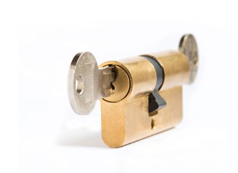 Detail of the key and plug - locked - cylinder lock - under lock and key - sense of security
