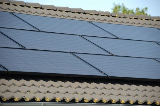 Solar panels on top of a roof