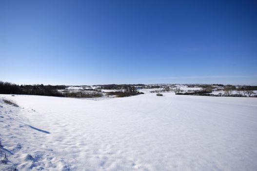 Landscape at winter. The ground is covered with snow.