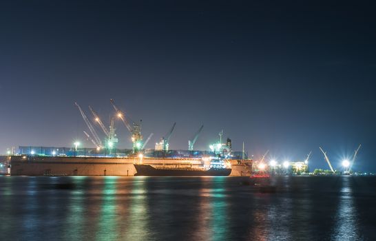 Port of chonburi, container terminals at night of Thailand