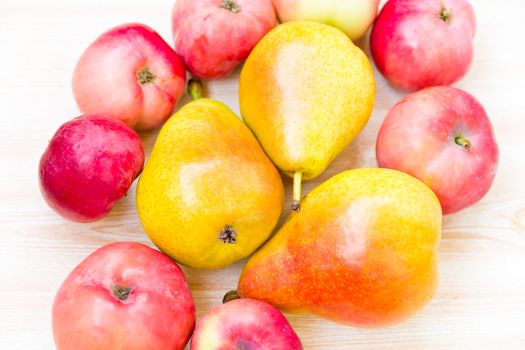 Photo of background with red apples and pears