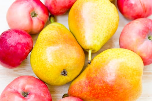 Photo of background with red apples and pears