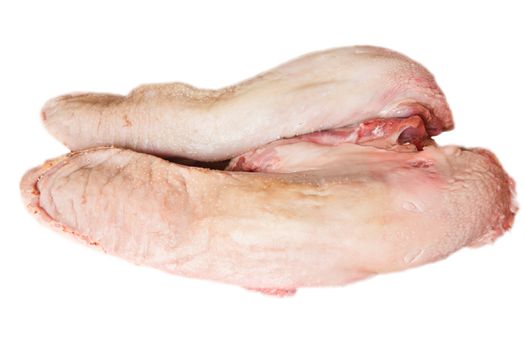 Photo of raw pork tongue on white background
