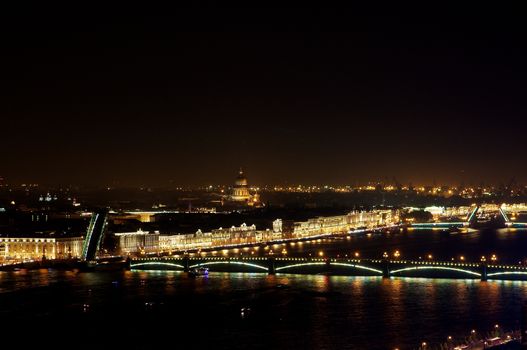 Saint Petersburg night view. Opening of the bridres