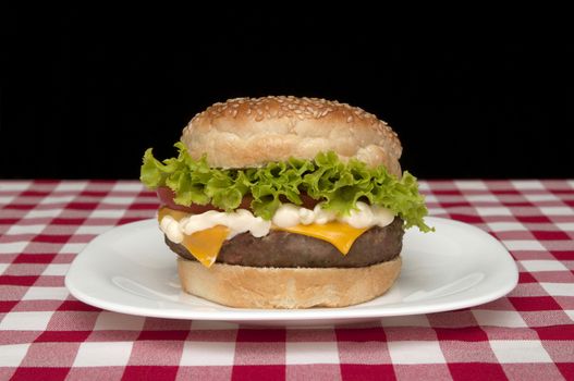 Homemade Hamburger on black background
