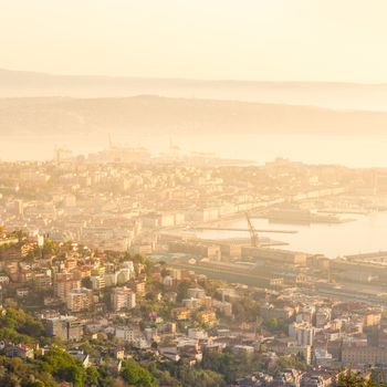 Aerial panoramic view of Trieste, Italy, Europe.