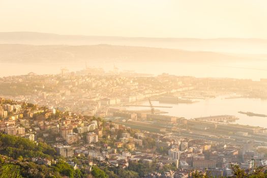 Aerial panoramic view of Trieste, Italy, Europe.