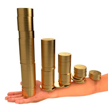 Coins in hand. Business concept. Abstract 3d illustration.