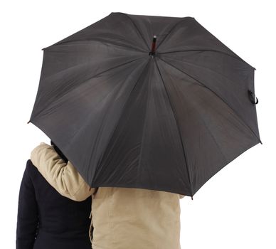 Couple with umbrella, isolated on white background