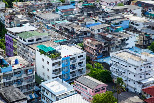 Bangkok city with tall buildings and small houses. The residential density.