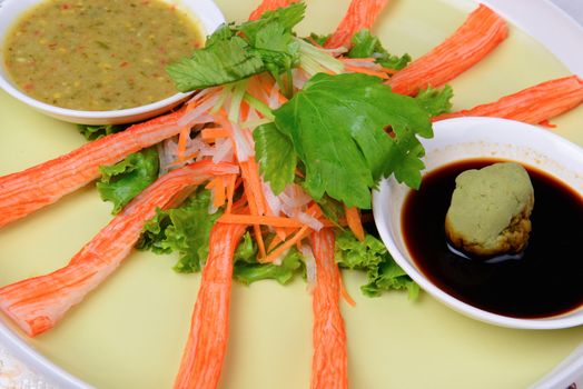 crab stick in green plate Japanese food