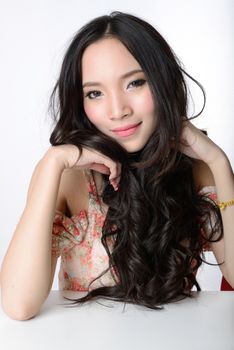 portrait of beautiful smiling healthy asian long hair woman