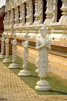 row of thai traditional angle sculpture at temple,Chiangrai,Thailand