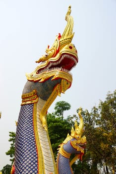 thai art showing of traditional naga sculptured,Chiangrai,Thailand