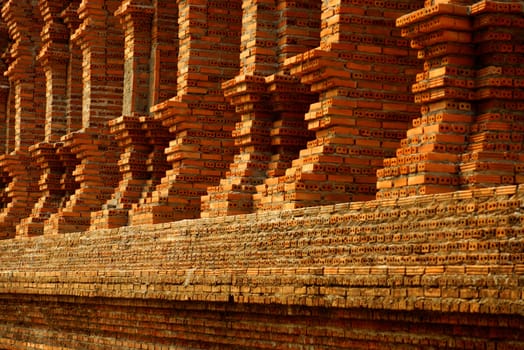 the groundwork of temple showing all of handmade bricks composition