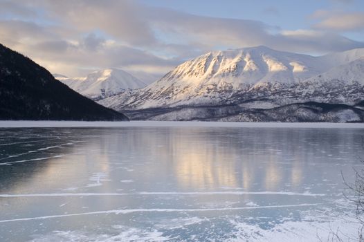 Kenai Lake Alaska frozen over during the winter
